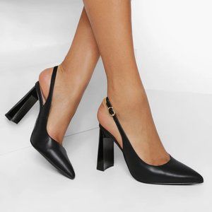 Black Pointed Toe -Slingback Heel Pumps